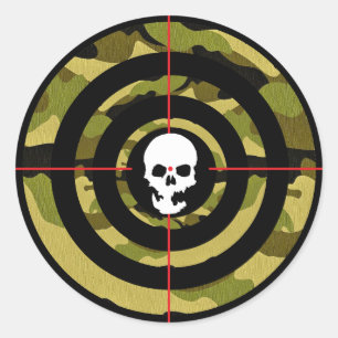 Schietdoel Tactische Camouflage Schedel Roos Ronde Sticker