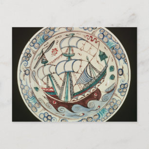 Schijf geschilderd met schip briefkaart