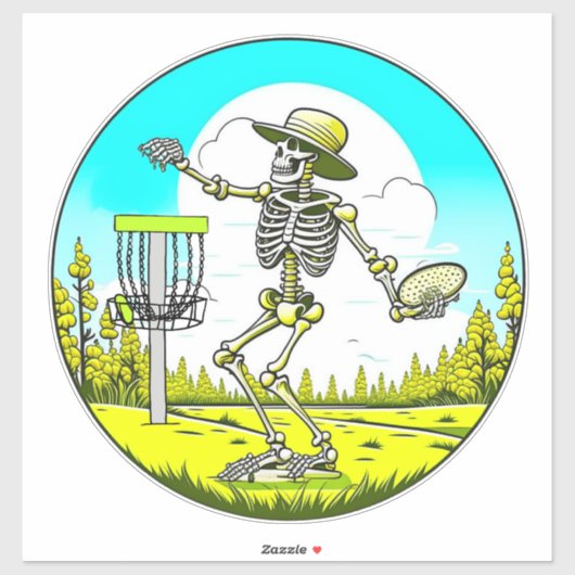 Schijf Golfen Skelet in Pet Retro Sticker (Vel)