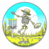 Schijf Golfen Skelet in Pet Retro Sticker (Voorkant)