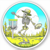 Schijf Golfen Skelet in Pet Retro Sticker (Voorkant)
