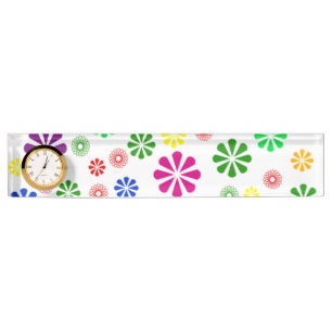 Schijknaamplaat met klok/Floral Daisies Naambordje