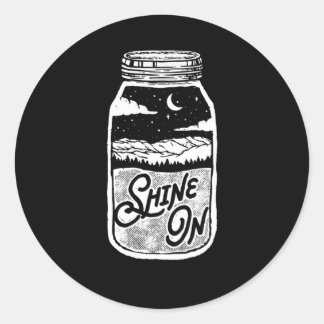 Schijn op Moonshine Jar Moon Mountains Ronde Sticker