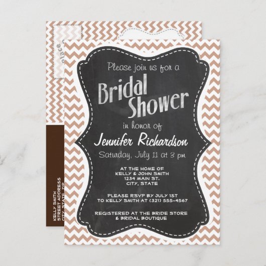 schijn van het alkbord; Brown Chevron Pattern Uitnodiging Briefkaart (Voorkant / Achterkant)