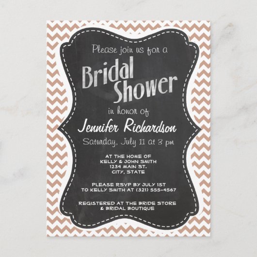 schijn van het alkbord; Brown Chevron Pattern Uitnodiging Briefkaart (Voorkant)