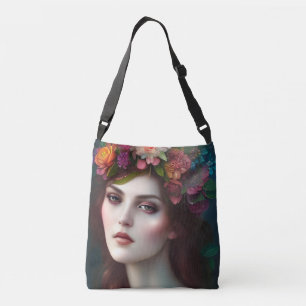 Schijnbaar bloemenportret voor godin van liefde crossbody tas