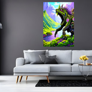 Schijnbaar kolossaal beest in de berg AI Art. Poster