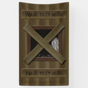 Schijnbaar verbroken venster met Ghost Jouw tekst Spandoek