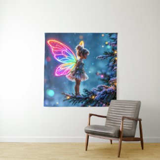 Schijnende kleine kerstsprookjeslichten fantasie wandkleed