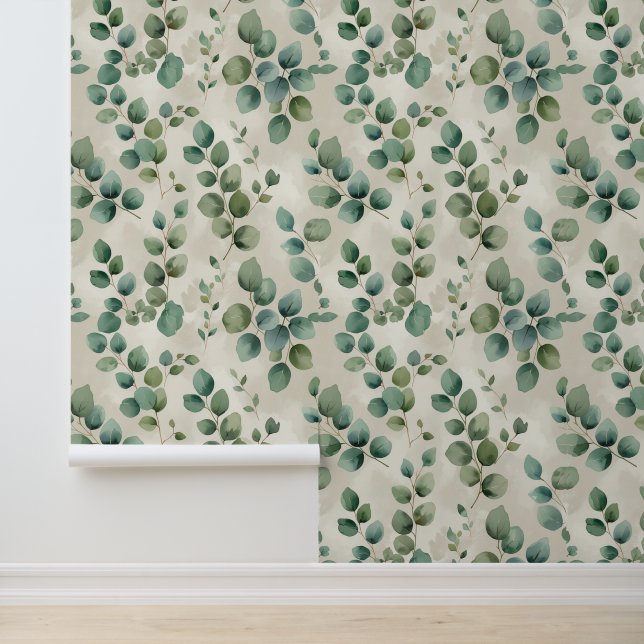 Schil en plak eucalyptusbladeren botanisch behang (Applicatie)