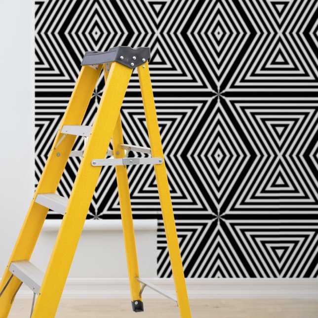 Schil en plak moderne zwarte witte strepen diamant behang (Peel and stick modern black white stripes diamonds wallpaper)
