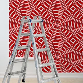 Schil en Plak Rode Witte Geometrische Spiraal Cirk Behang