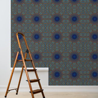 Schil en stok Wallpaper Blue Copper Graphic Behang