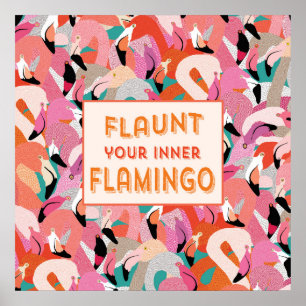 Schil uw binnenste Poster van Flamingo - Oranje