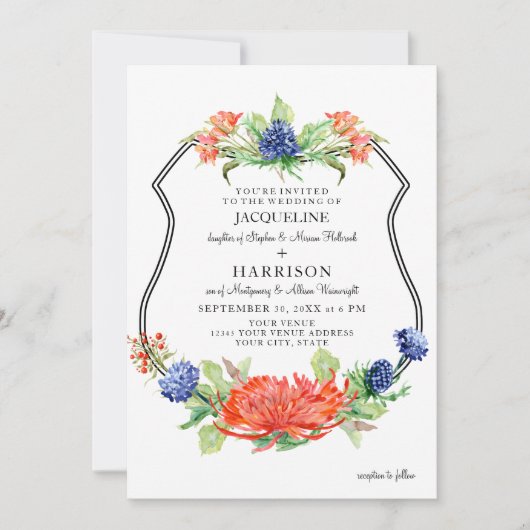 Schild Bloemige Waterverf Zomer Koraal Chrysanthem Kaart (Voorkant)