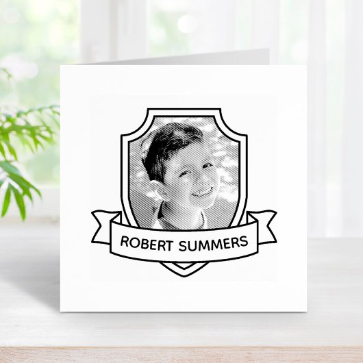 Schild en lint aangepaste naam en foto rubberstempel