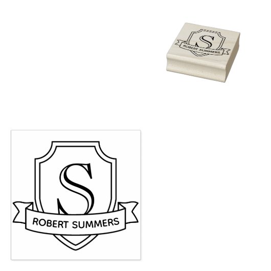 Schild en lint Monogram Initiaal Rubberstempel (Gestempeld)