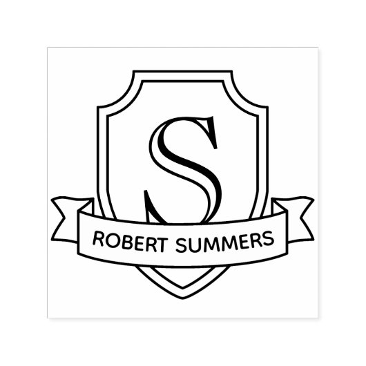 Schild en lint Monogram Initiaal Zelfinktende Stempel (Design)