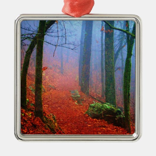 Schildbos herfst blauwe mist metalen ornament (Voorkant)