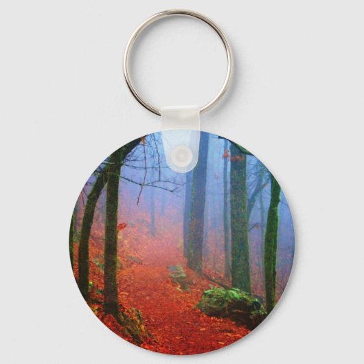 Schildbos herfst blauwe mist sleutelhanger (Voorkant)
