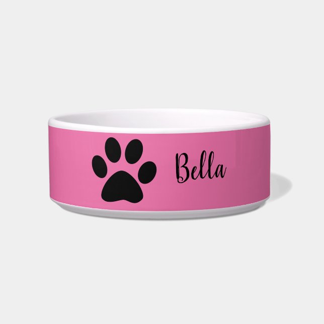 Schilder Drukt zwarte roze Monogrammen Cute Modern Voerbakje (Voorkant)