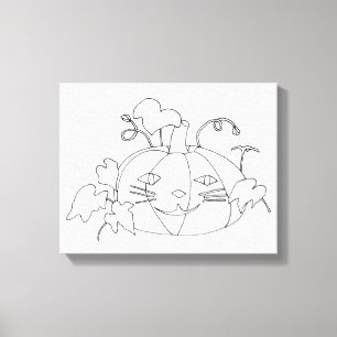 Schilder het Kat Face Pumpkin op verzegeld Canvas Afdruk