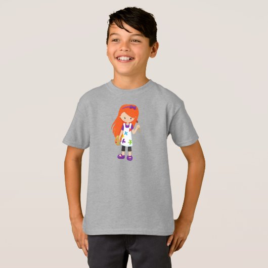 Schilder, schilderkunst, scheermeisje, Oranje haar T-shirt (Voorkant volledig)