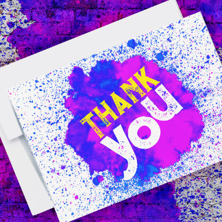 Schilder Splatter Dank U - Blauw op Wit Bedankkaart