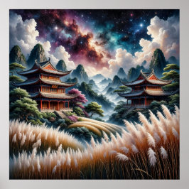 Schilderachtig Aziatische tempels tegen een sterre Poster