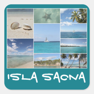 Schilderachtig Caribische Isla Saona Foto Collage Vierkante Sticker