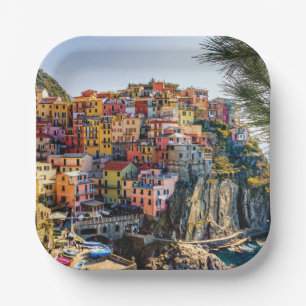 Schilderachtig dorp, Cinque Terre, Liguria, Italië Papieren Bordje