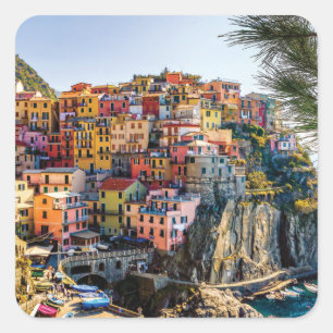 Schilderachtig dorp, Cinque Terre, Liguria, Italië Vierkante Sticker