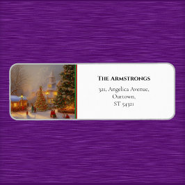 Schilderachtig dorp Kerstbomen Kerkgangers Etiket