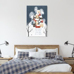 Schilderachtig dorpje op een heuvel-stille nacht g canvas afdruk
