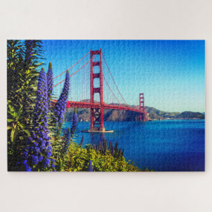 Schilderachtig Floral Golden Gate Bridge Foto Legpuzzel