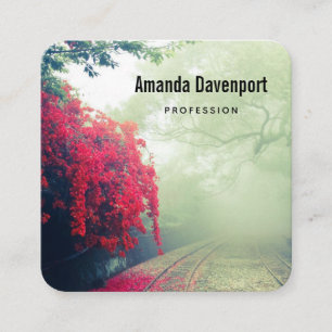 Schilderachtig foto van Misty Railroad Tracks Vierkante Visitekaartje