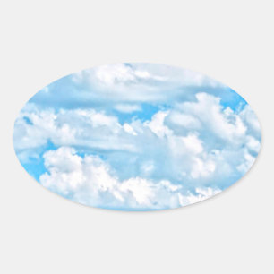 Schilderachtig Happy Sunny Clouds Achtergrond Ovale Sticker