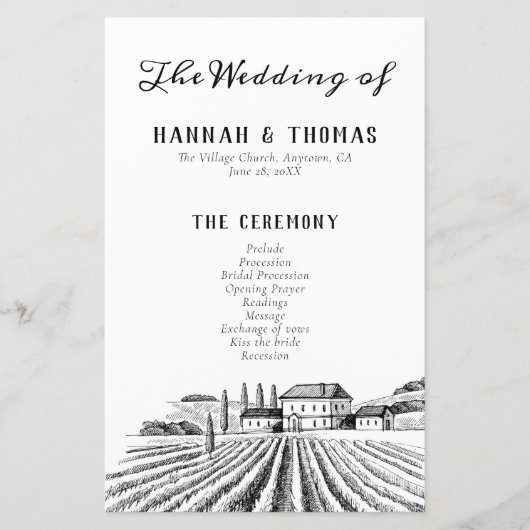 schilderachtig land wijngaard bruiloft programma (Voorkant)