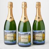 Schilderachtig Landschap Bos en Bergen Verjaardag Sparkling Wijnetiket (Flessen)