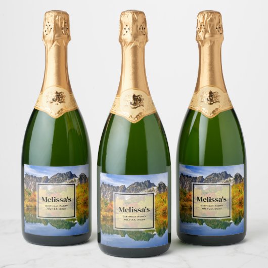 Schilderachtig Landschap Bos en Bergen Verjaardag Sparkling Wijnetiket (Flessen)