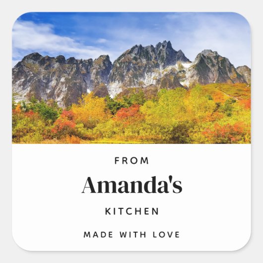 Schilderachtig landschap bos en bergen vierkante sticker (Voorkant)