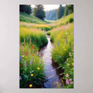 Schilderachtig landschap Forest Stream Natuur land Poster