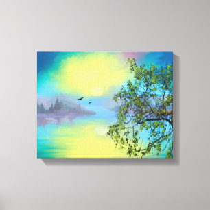 Schilderachtig landschap van het bergmeer canvas afdruk