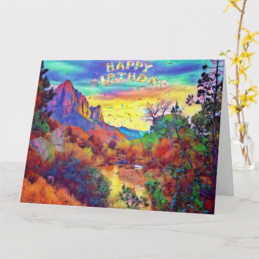 Schilderachtig landschap Verjaardag Kaart (Gele Bloem)
