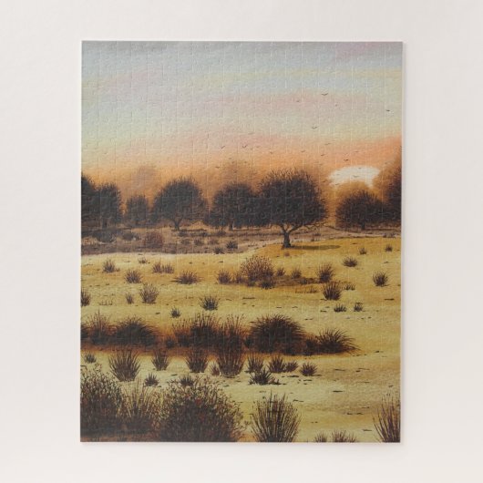 schilderachtig landschapszonsondergang boven bosgr legpuzzel (Verticaal)