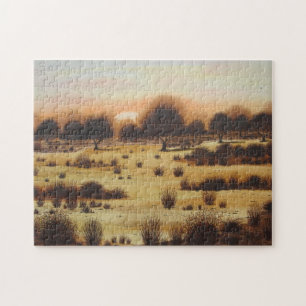 schilderachtig landschapszonsondergang over bosgeb legpuzzel