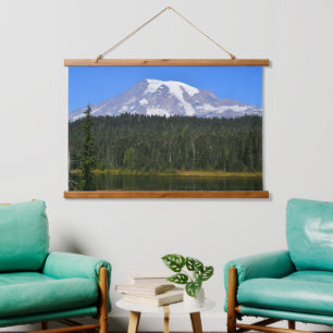 Schilderachtig Mount Rainier en Lake Landscape Hangend Wandkleed