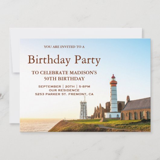 Schilderachtig Nautical Lighthouse Birthday Party Kaart (Voorkant)