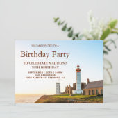 Schilderachtig Nautical Lighthouse Birthday Party Kaart (Staand voorkant)