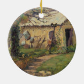 Schilderachtig oud hulpprogramma geplaatst achter keramisch ornament (Achterkant)